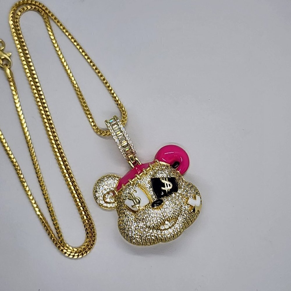 Brand New Sterling Silver 925 Teddy Bear Face Necklace